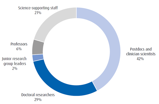 Diagramm der Verteilung des wissenschaftlichen Personals des DKTK nach Karrierestufe